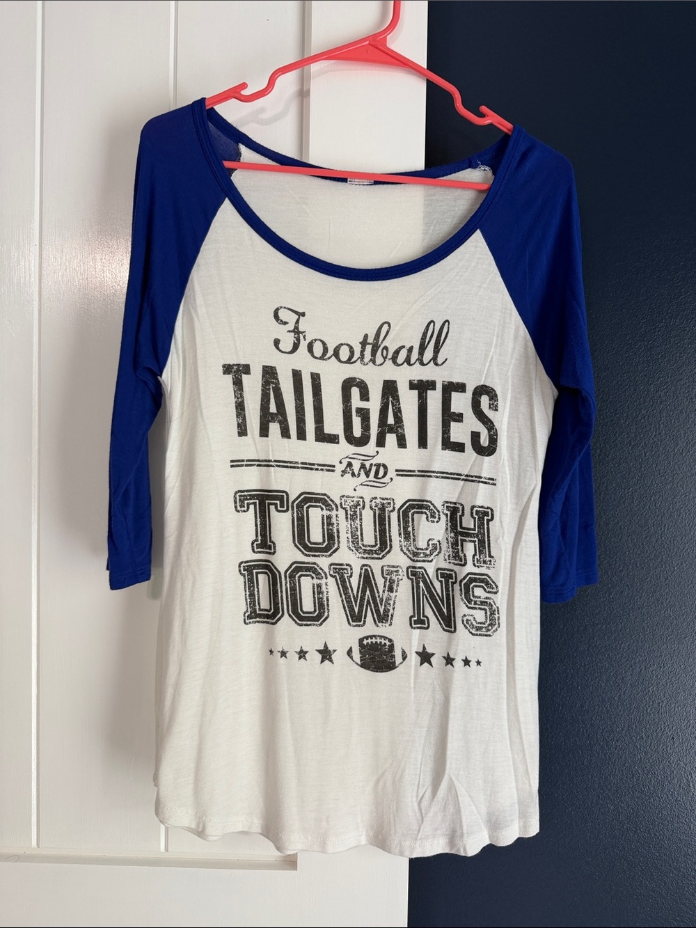 Women's Blue & White Football Tailgates Raglan Long Sleeve Tee
